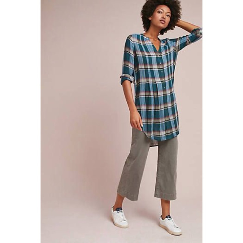 NWT Anthropologie Lucie plaid tunic top